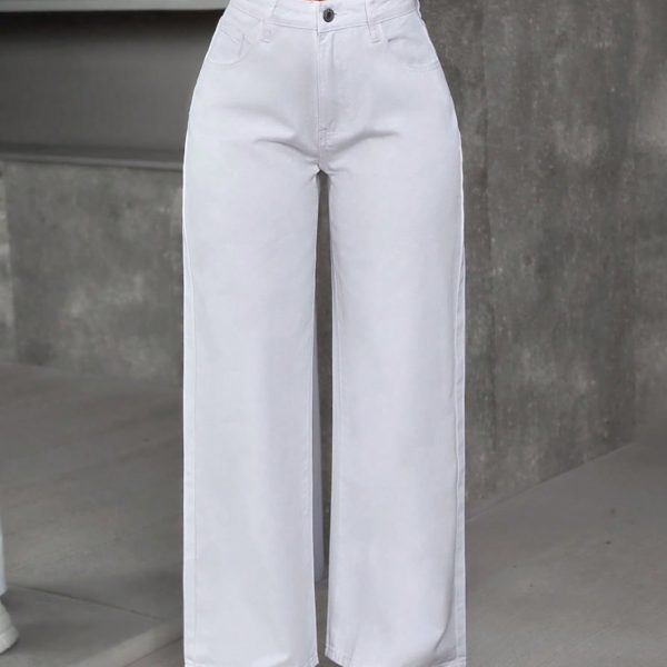 Women's Solid Color Front Button Pocket Simple Casual Denim Pants