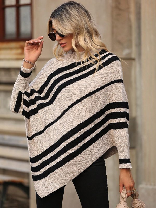 Oversized Simple Pullover Women Striped Batwing Long Sleeve Sweater