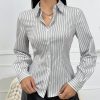 Women's Long Sleeve Striped Collared Button-Down Shirt, Blouse