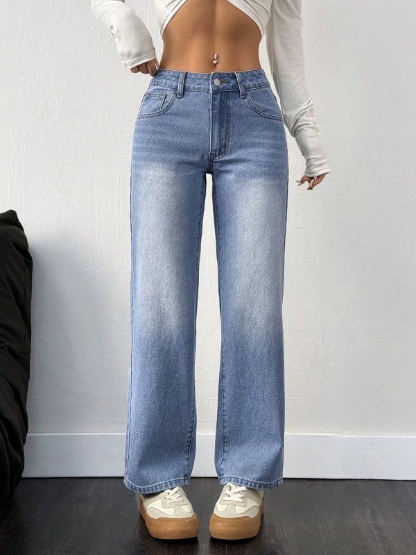 Women's Straight Loose Casual Jeans With Pockets, Versatile