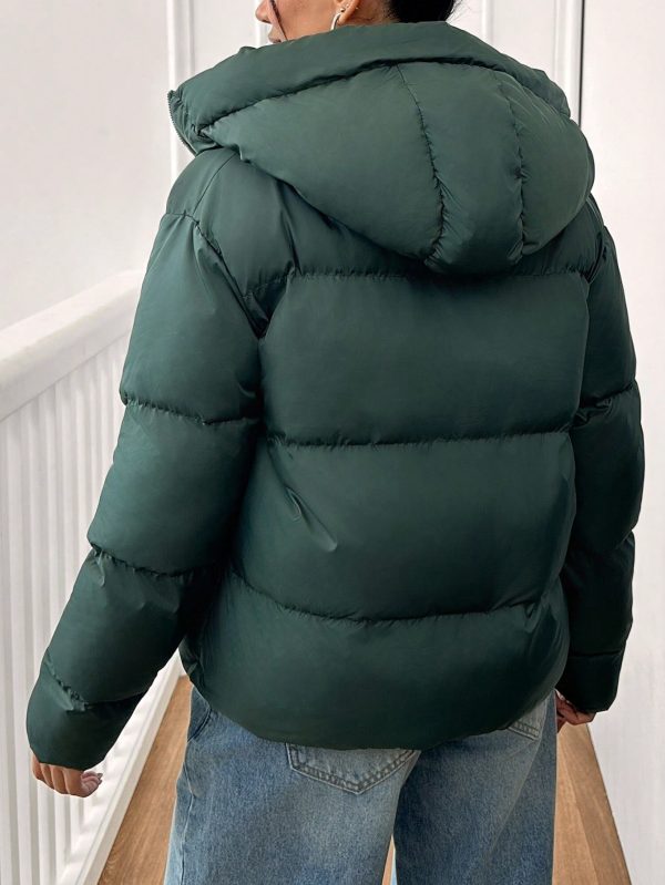 Solid Color Hooded Zip-Up Long Sleeve Jacket, Winter