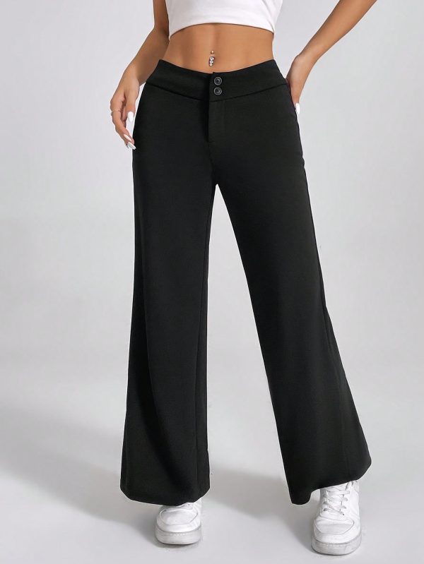 Solid High Rise Flared Straight Leg Pants